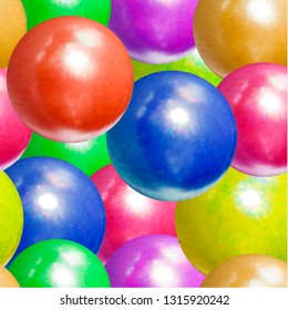 Vector Seamless Colorful Pattern, Balls Pool Abstract Background, Bright Colors, Realistic 3D Illustration.