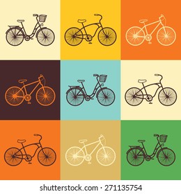 Vector seamless colorful pattern with bikes
