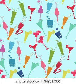 Vector seamless colorful pattern with cocktail.  Colorful seamless pattern with beverage.