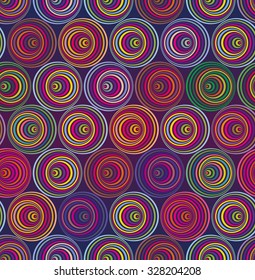 vector seamless colorful pattern with concentric circles of different colors and sizes. optical illusion background