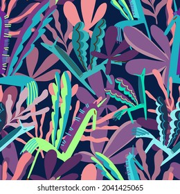 Vector seamless colorful pattern design of a cute decorative unicorn with wings in purple tones. The design is perfect for textiles, wrapping paper, wallpaper, stationery, decorations