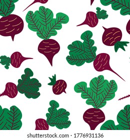 Vector seamless colorful pattern with eco friendly vegetable beetroot in lines. Healthy food and lifestyle design. Perfect for packages, decorations, logos, wrapping paper, kitchen supplies, surfaces