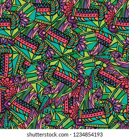 Vector seamless colorful pattern with ethnic motive. Perfectly for wrapping paper, bed linen, textile, fabric, cover, wallpaper, fashion, kids clothing, wall, gift packaging.