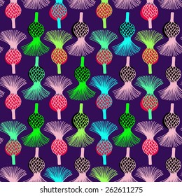 Vector seamless colorful pattern. Floral background. Hand drawn elements. Violet background.