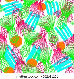 Vector seamless colorful pattern. Floral background. Hand drawn elements. white background.
