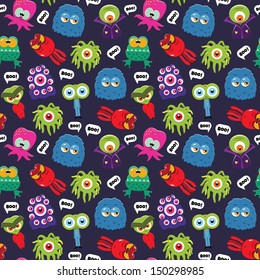 Vector seamless colorful pattern with funny cartoon monsters