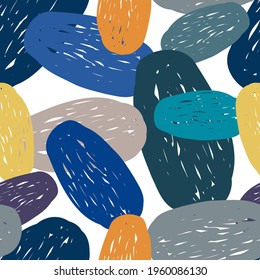 Vector seamless colorful pattern of hand drawn abstract sketch oval shapes in blue tones. The design is perfect for sheets, backgrounds, wrapping paper, wallpaper, textiles, surfaces