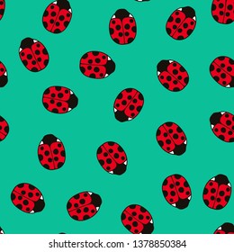 Vector seamless colorful pattern with ladybugs. 