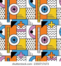 Vector seamless colorful pattern. Memphis style abstract design for fabric and paper, surface textures.
