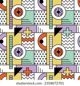 Vector seamless colorful pattern. Memphis style abstract design for fabric and paper, surface textures.
