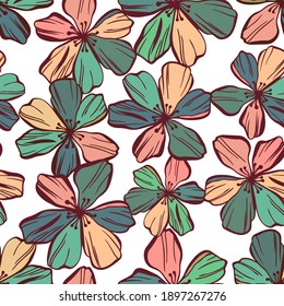 Vector seamless colorful pattern of ornamental abstract floral shapes in pastel colors. The design is perfect for sheets, backgrounds, wrapping paper, wallpaper, textiles, surfaces