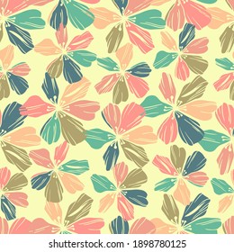 Vector seamless colorful pattern of ornamental abstract floral shapes in pastel colors. The design is perfect for sheets, backgrounds, wrapping paper, wallpaper, textiles, surfaces