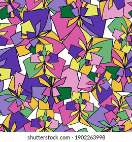 Vector seamless colorful pattern of ornamental abstract floral shapes in pastel colors. The design is perfect for sheets, backgrounds, wrapping paper, wallpaper, textiles, surfaces