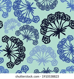 Patrón vectorial sin fisuras colorido de formas florales ornamentales abstractas en tonos azul pastel. El diseño es perfecto para sábanas, fondos, papel de envoltura, papel pintado, textiles, superficies