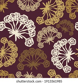 Patrón de color sin fisuras vectorial de formas florales ornamentales abstractas en colores pastel sobre marrón oscuro. El diseño es perfecto para sábanas, fondos, papel de envoltura, papel pintado, textiles, superficies