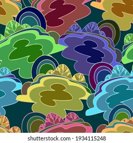 Patrón de color sin fisuras vectorial de formas abstractas ornamentales en colores brillantes. El diseño es perfecto para sábanas, fondos, papel de envoltura, papel pintado, textiles, superficies