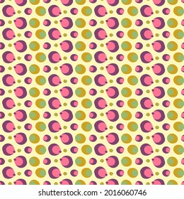 Vector seamless colorful pattern of ornamental abstract dots and circles in pastel tones. The design is perfect for sheets, backgrounds, wrapping paper, wallpaper, textiles, surfaces