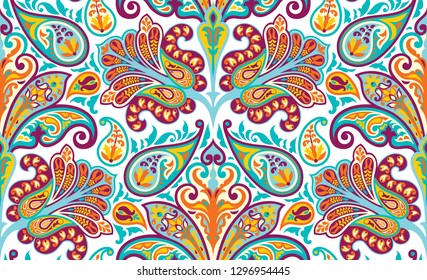 Vector seamless colorful pattern in paisley style. Vintage decorative background. Hand drawn ornament. Oriental bohemian motifs. Wallpaper, fabric, wrapping paper print. 