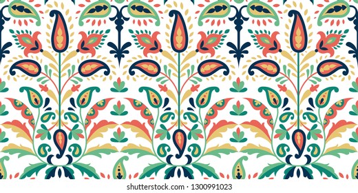 Vector seamless colorful pattern in paisley style. Vintage decorative background. Hand drawn ornament. Oriental bohemian motifs. Wallpaper, fabric, wrapping paper print. 