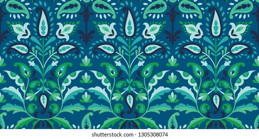 Vector seamless colorful pattern in paisley style. Vintage decorative background. Hand drawn ornament. Oriental bohemian motifs. Wallpaper, fabric, wrapping paper print.