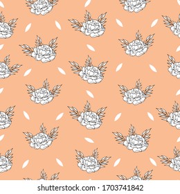 Vector seamless colorful pattern with peonies on cream background. Design for greeting cards, invitations, covers, paper and fabric.