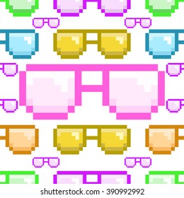 Vector seamless colorful pattern of pixel art glasses vector Illustration