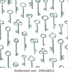 Vector Seamless Colorful Pattern with Retro Style Key on White Background.