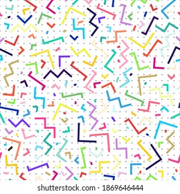 Vector seamless colorful pattern -  retro style, fashion design 80-90s. Abstract trendy children background, drawing texture. 