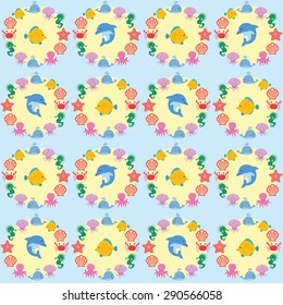Vector seamless colorful pattern with sea animals