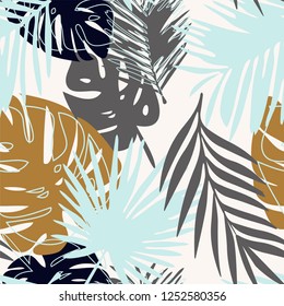 patrón vectorial transparente y colorido con hojas tropicales