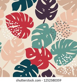vector seamless colorful pattern with tropical leaves