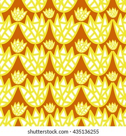 Vector seamless colorful pattern with tulip flower. Geometric hand drawn background. Texture for web, print, wallpaper, home decor, spring summer fashion fabric, textile, invitation background