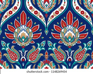 Vector seamless colorful pattern in turkish style. Vintage decorative background. Hand drawn ornament. Islam, Arabic, ottoman motifs. Wallpaper, fabric, wrapping paper print. 