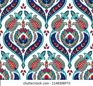 Vector seamless colorful pattern in turkish style. Vintage decorative background. Hand drawn ornament. Islam, Arabic, ottoman motifs. Wallpaper, fabric, wrapping paper print. 