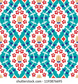 Vector seamless colorful pattern in turkish style. Vintage decorative background. Hand drawn ornament. Islam, Arabic, ottoman motifs. Wallpaper, fabric, wrapping paper print. 