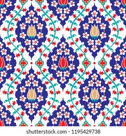 Vector seamless colorful pattern in turkish style. Vintage decorative background. Hand drawn ornament. Islam, Arabic, ottoman motifs. Wallpaper, fabric, wrapping paper print. 