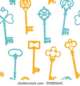 Vector seamless colorful pattern with vintage keys.