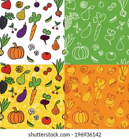 Vector seamless colorful patterns with fruits and vegetables
