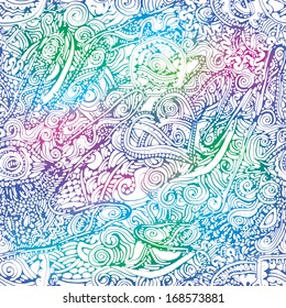 Vector seamless colorful psychedelic doodle pattern