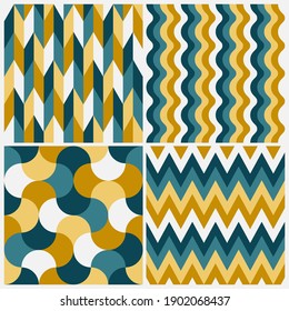 Vector seamless colorful striped patterns. Bright retro backgrounds. Endless textile textures. Can be used as wrapping paper, covers, wallpaper and etc.