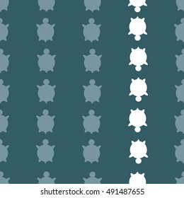 Vector seamless colorful turtle pattern with lines of turtles in blue colors.