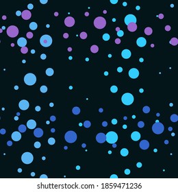 Vector seamless colourful dots pattern. Confetti pattern. Polka dot background for cover, wrapping, textile, print, wallpaper, scrapbooking design. Abstract pattern with violet blue circles on black