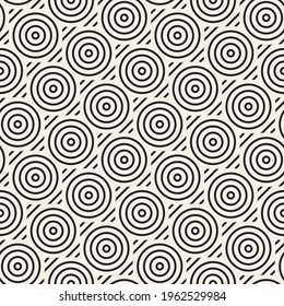 Vector seamless concentric circular lines pattern. Repeating abstract background. Black and white geometric design. Modern stylish texture.