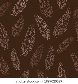 Vector Seamless Contemporary Hand Drawn Banana Tropical Leaves Pattern in Natural Earth Tones. Jungle Background for Surface Design. Wrapping paper, Prints, Packaging Design, Ads, Posters