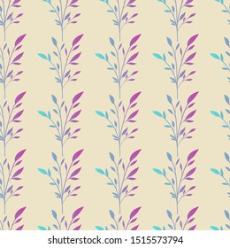 Vector Seamless Contour Floral Pattern. Hand Drawn Monochrome Floral Texture, Decorative Leaves, Coloring Book