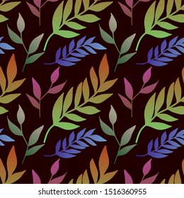 Vector Seamless Contour Floral Pattern. Hand Drawn Monochrome Floral Texture, Decorative Leaves, Coloring Book