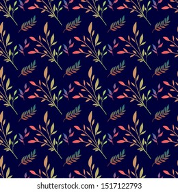 Vector Seamless Contour Floral Pattern. Hand Drawn Monochrome Floral Texture, Decorative Leaves, Coloring Book