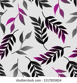 Vector Seamless Contour Floral Pattern. Hand Drawn Monochrome Floral Texture, Decorative Leaves, Coloring Book