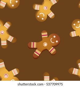 Vector seamless cookies gingerbread men on a brown background