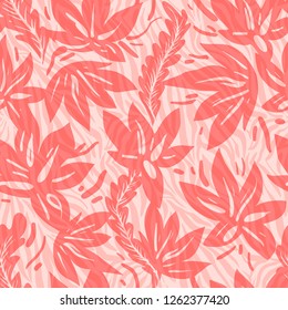 Vector seamless coral color background. Nature ethnic pattern.